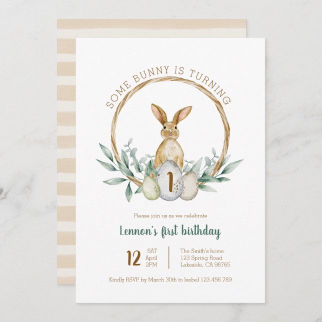 Some Bunny Watercolor Wreath Invitation (Front/Back)