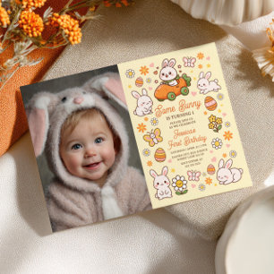 Some Bunny Whimsical Easter 1st Birthday Photo Invitation