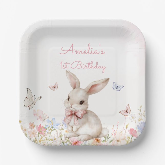 Some Bunny Wildflower Birthday Paper Plates (Front)