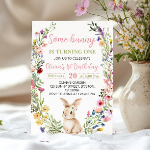 Some Bunny Wildflower Bloom Girl Birthday Invitation
