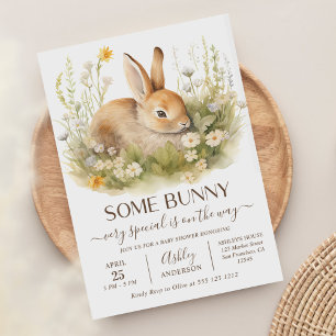 Some Bunny Wildflowers Cute Rabbit Baby Shower Invitation