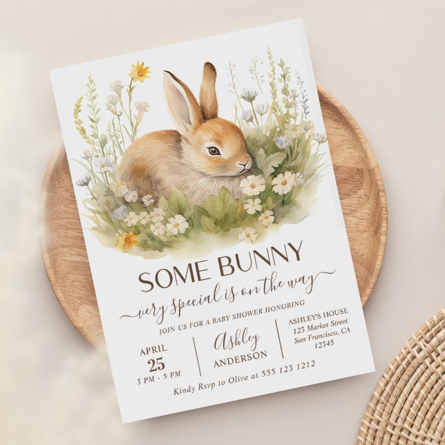 Some Bunny Wildflowers Cute Rabbit Baby Shower Invitation (Creator Uploaded)