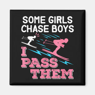Some girls chase boys pass ski skier girl women magnet