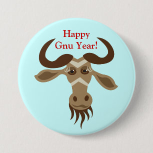 Some Gnu Stuff_Gwendolyn Gnu_Happy Gnu Year! 7.5 Cm Round Badge