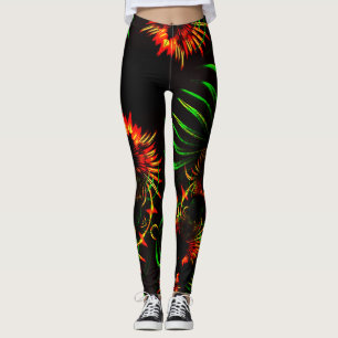 Some grass leaves and fire flower petals leggings