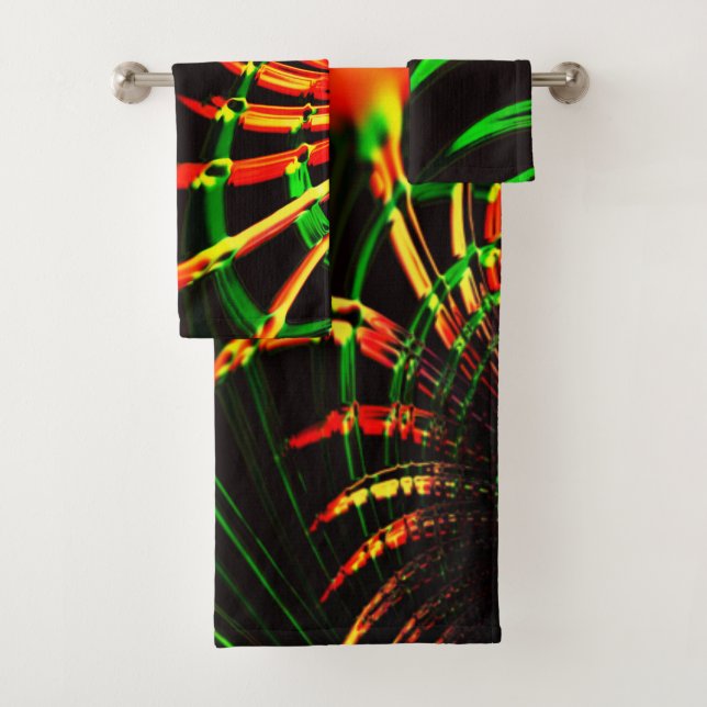 Some grass leaves, fire colours in 'flower petals' bath towel set (Insitu)
