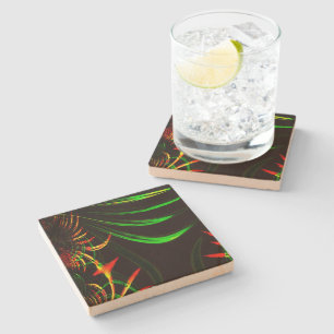 Some grass leaves, fire colours in 'flower petals' stone coaster
