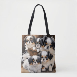 Some mischievous little Japanese Chin puppies Tote Bag