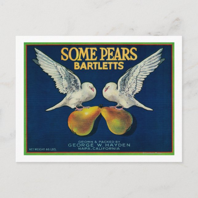 Some Pears Pear Crate LabelNapa, CA Postcard (Front)