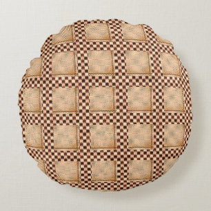 Some tartan of brownish irregular chess round cushion