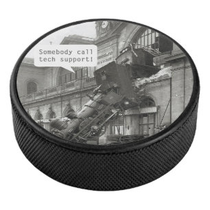 Somebody Call Tech Support Train Wreck Hockey Puck