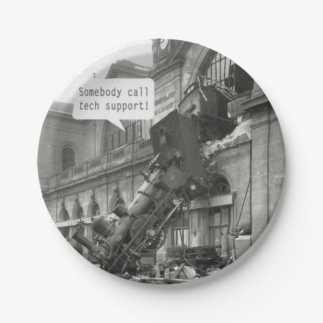 Somebody Call Tech Support Train Wreck Paper Plate (Front)