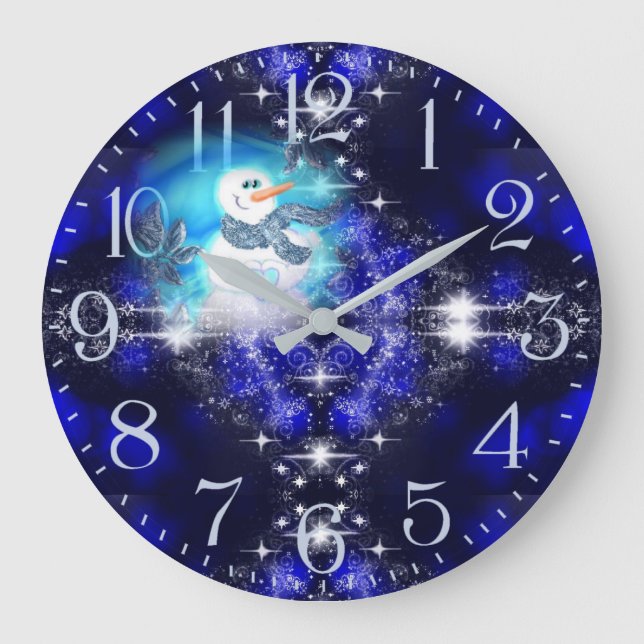 Somebody Loves You Emotional Snowman Sparkle Large Clock (Front)