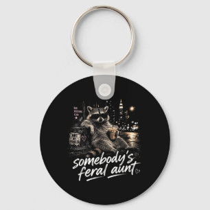 Somebodys Feral Aunt Racoon Coffee Sarcastic Key Ring