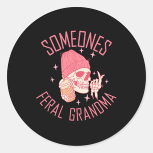 Somebody's Feral Grandma Halloween Skeleton  Classic Round Sticker