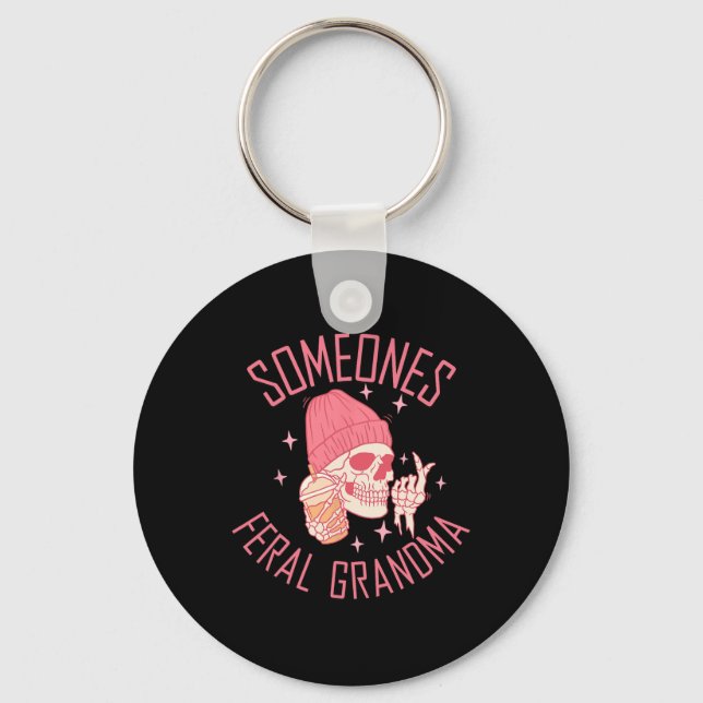 Somebody's Feral Grandma Halloween Skeleton  Key Ring (Front)
