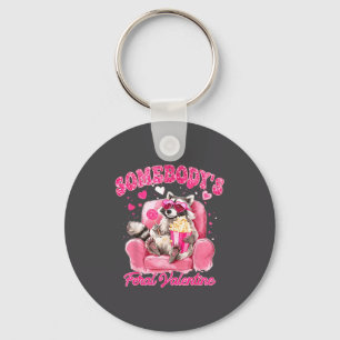 Somebody's Feral Valentine Cute Raccoon Xoxo Valen Key Ring