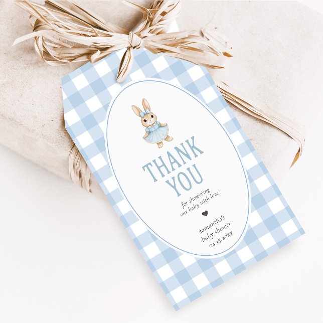 Somebunny Baby Shower Gift Tags (Gingham Little Bunny Baby Shower Favor Tags)