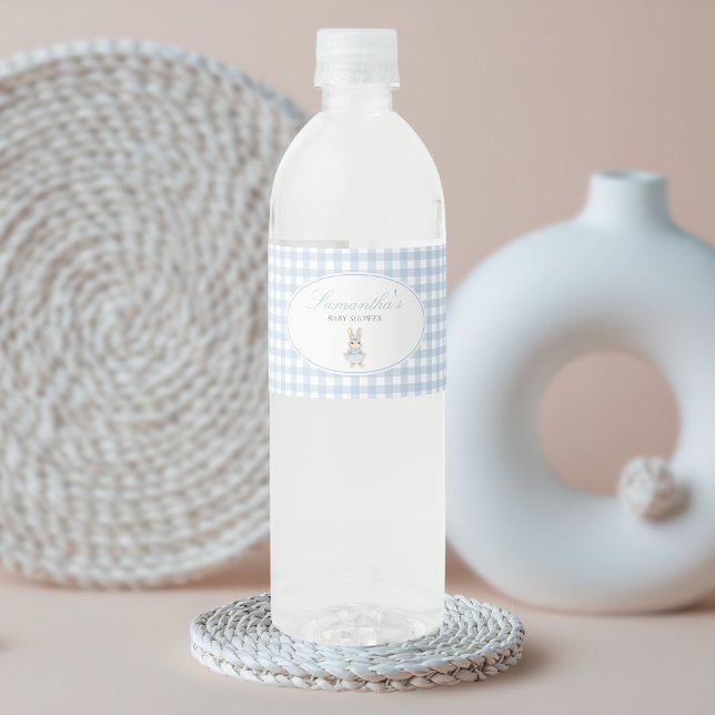 Somebunny Baby Shower Water Bottle Label (Gingham Little Bunny Baby Shower Bottle Label)