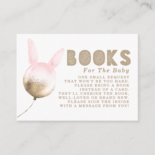 Somebunny Balloon Gold Brown Pink Books Request Enclosure Card (Front)