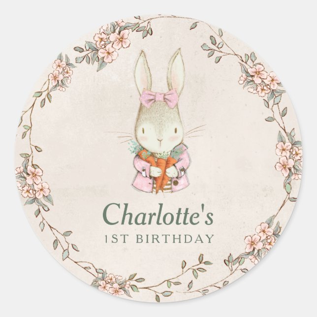 Somebunny is Turning One Birthday Favor Stickers (Front)