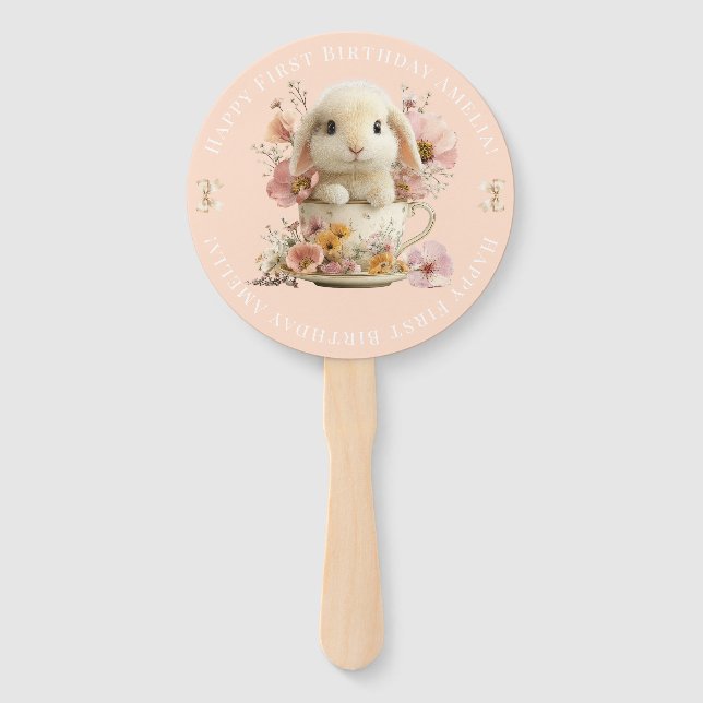 Somebunny is Turning One Invitation Peach Gingham Hand Fan (Back)