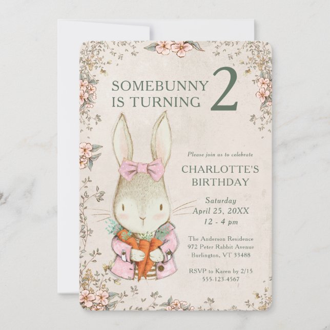 Somebunny is Turning Two 2nd Birthday Invitation (Front)