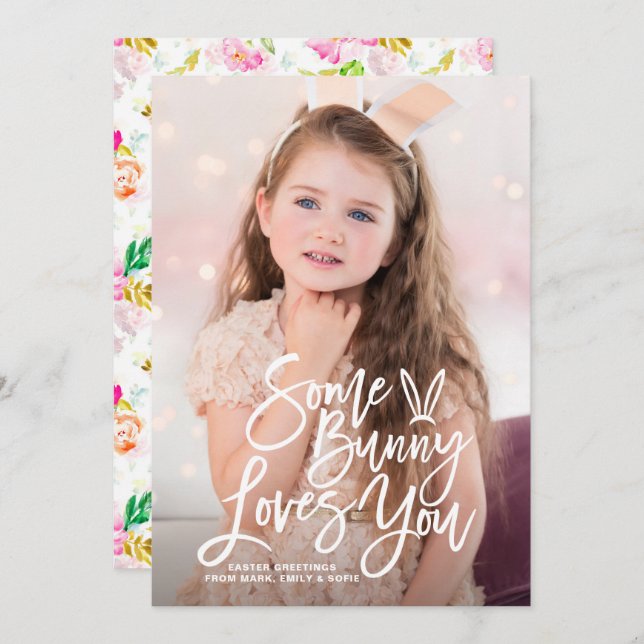 Somebunny Love You Lettering Photo Happy Easter Holiday Card (Front/Back)
