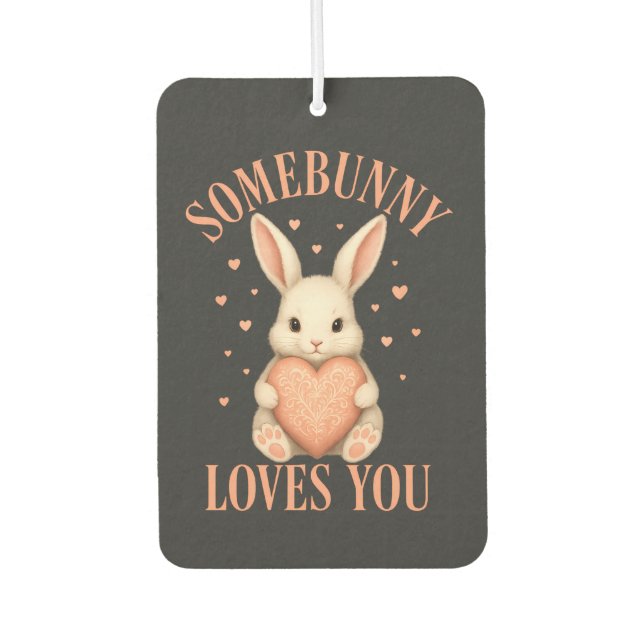 Somebunny Loves You Cute Bunny on Dark Charcoal Car Air Freshener (Front)