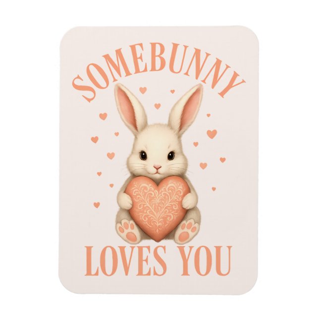 Somebunny Loves You Cute Bunny on Soft Blush Magnet (Vertical)