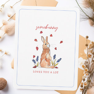 Somebunny Loves You Watercolor Valentine's Day Holiday Card