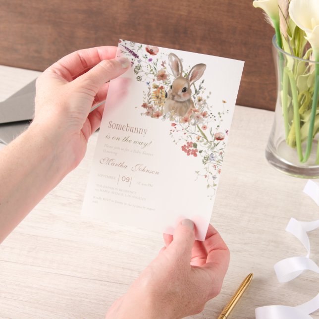 Somebunny on the way Easter Wildflower baby Shower Vellum Invitations (Handheld)