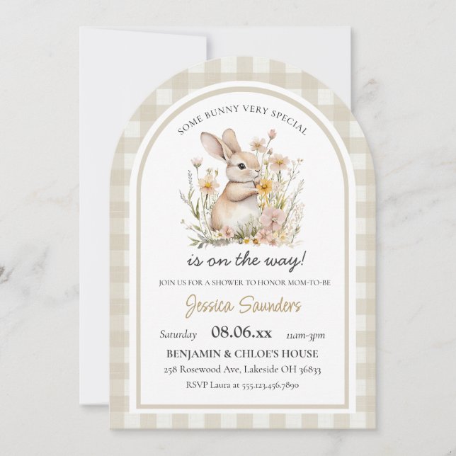 Somebunny Special Gingham Spring Baby Shower Invitation (Front)