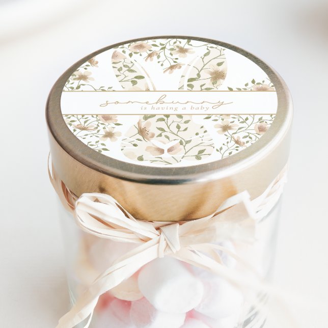 Somebunny Spring Easter Floral Baby Shower Classic Round Sticker (Creator Uploaded)