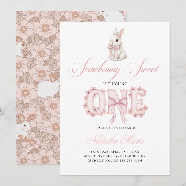Somebunny Sweet 1st Birthday Spring Floral Invitat Invitation (Front/Back)