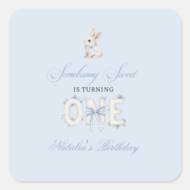 Somebunny Sweet 1st Birthday Spring Floral Invitat Square Sticker (Front)