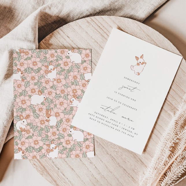 Somebunny Sweet Spring Floral Girls 1st Birthday Invitation (Creator Uploaded)