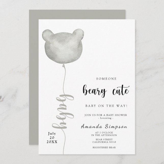Someone Beary Cute is on the Way Baby shower Invitation (Front/Back)