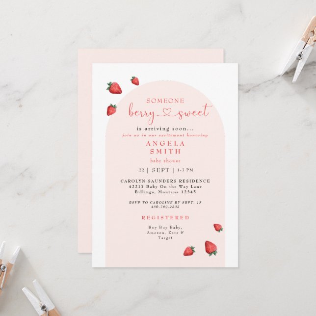 Someone Berry Sweet Blush Baby Shower  Invitation (Front/Back In Situ)