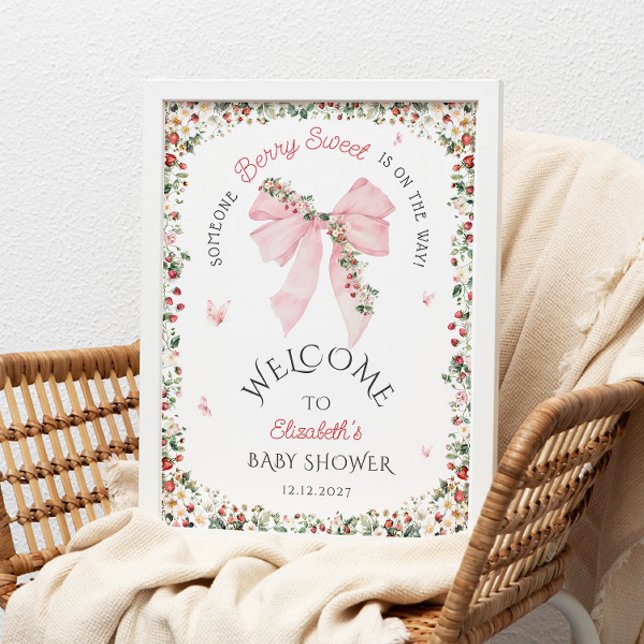 Someone Berry Sweet Bow Baby Shower Welcome  Poster (Creator Uploaded)