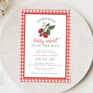 Someone Berry Sweet Gingham Baby Shower Invitation