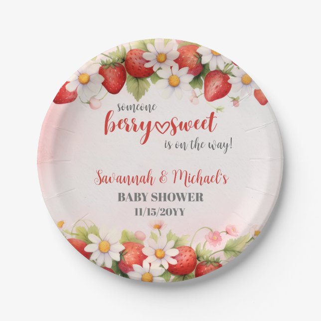 Someone Berry Sweet Is On The Way Baby Shower  Paper Plate (Front)