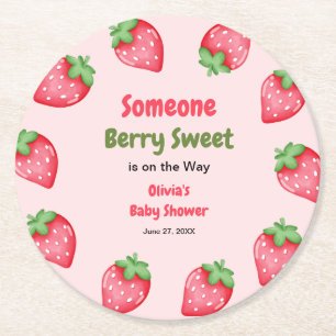 Someone Berry Sweet Pink Strawberry Baby Shower   Round Paper Coaster