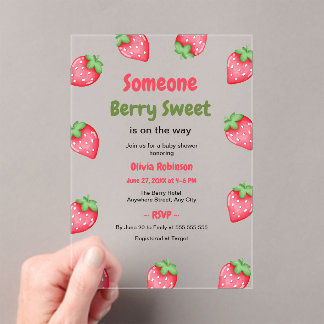 Someone Berry Sweet Strawberry Baby Shower Acrylic Invitations