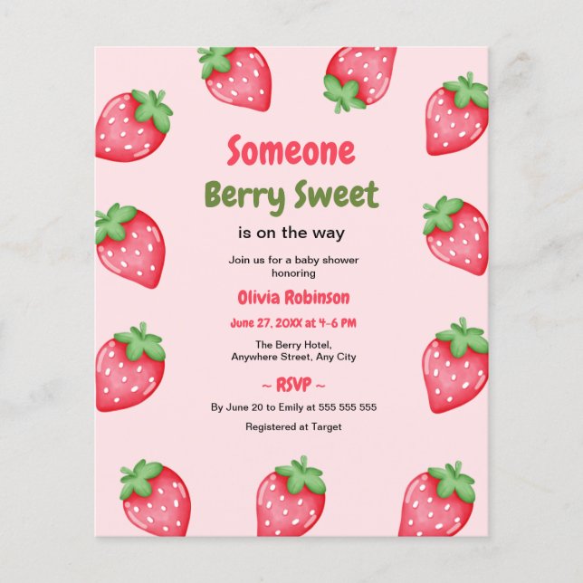 Someone Berry Sweet Strawberry Baby Shower Invite  Flyer (Front)