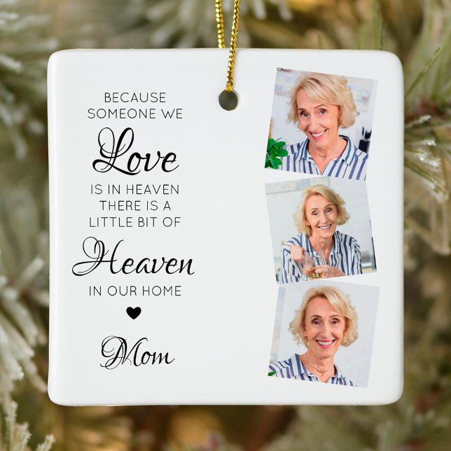 Someone In Heaven Loving Memory 3 Photo Memorial Ceramic Ornament (Creator Uploaded)