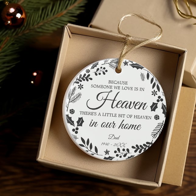 Someone In Heaven Winter Foliage Wreath Photo Ceramic Ornament (Someone In Heaven Winter Foliage Wreath Photo Ceramic Ornament)