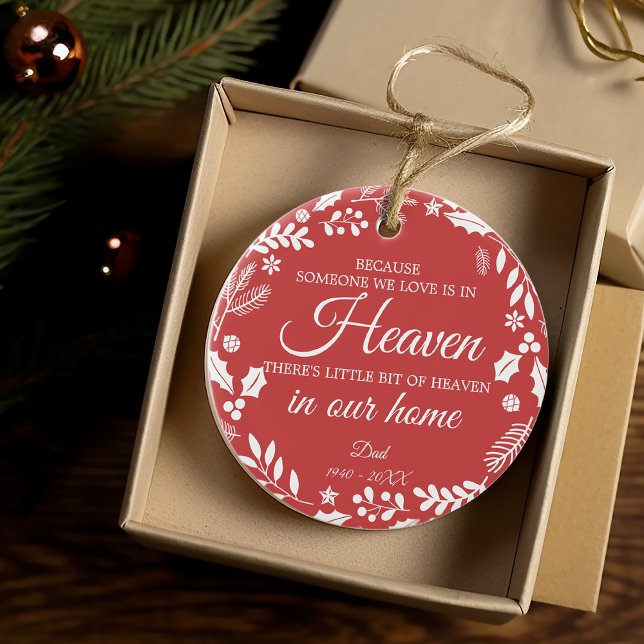 Someone In Heaven Winter Foliage Wreath Photo Red Ceramic Ornament (Someone In Heaven Winter Foliage Wreath Photo Red Ceramic Ornament)