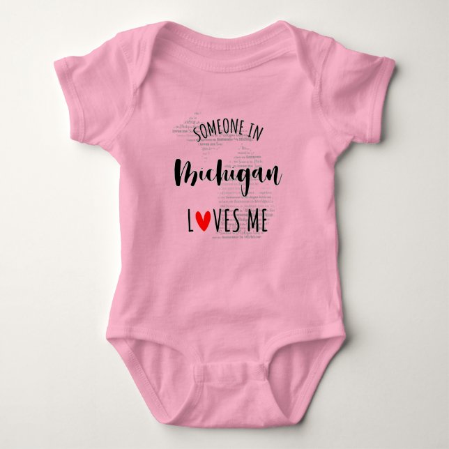 Someone In Michigan Loves Me Map Baby Bodysuit (Front)