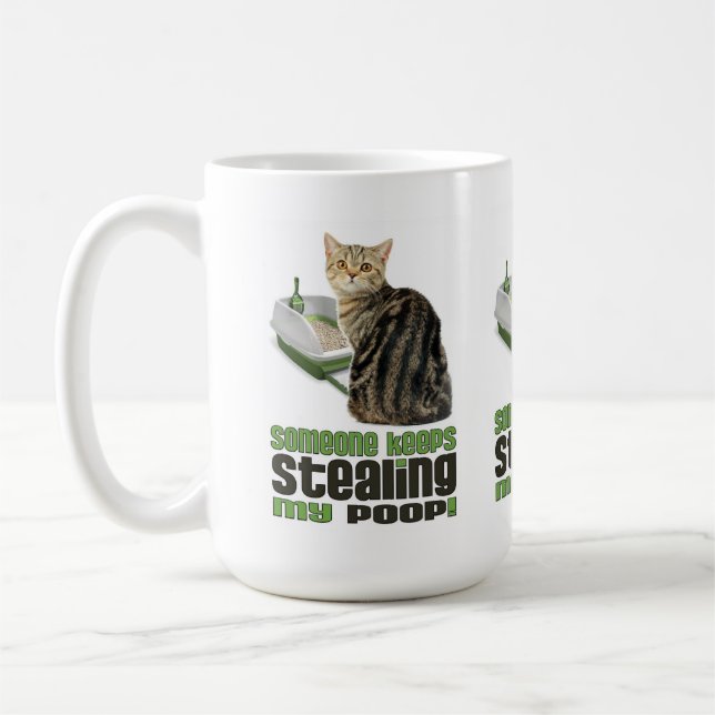 Someone Keeps Stealing My Poop Cat Art Coffee Mug (Left)